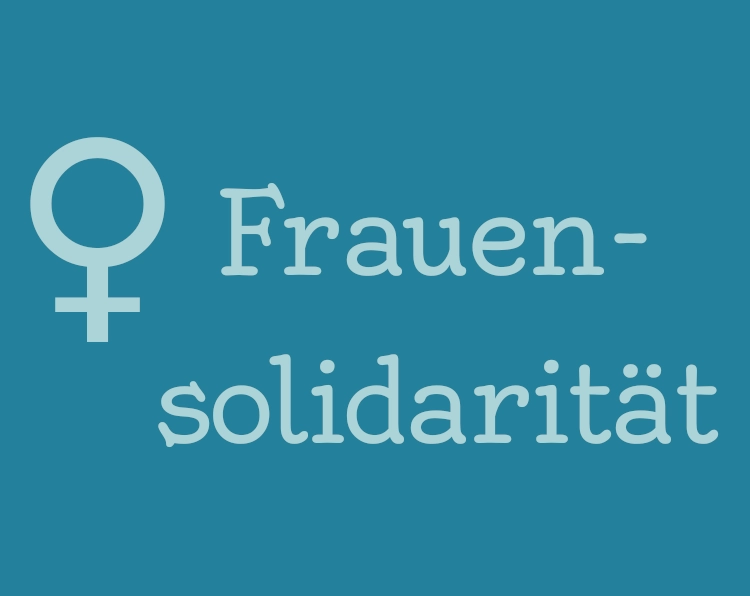 Kachel mit dem Symbol für Weiblichkeit und dem Wort Frauensolidarität